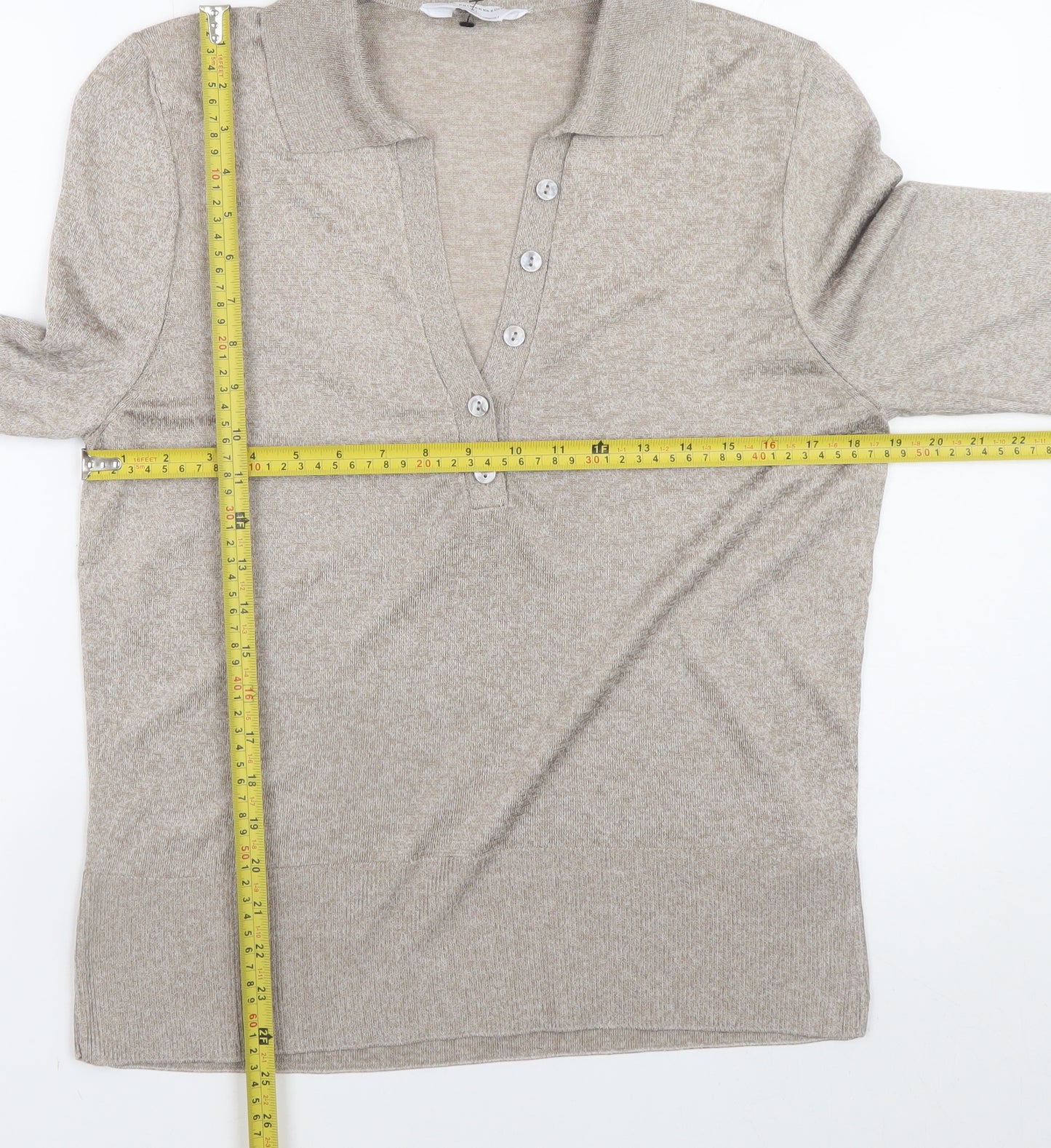 Primark Women Beige Collared Henley Jumper XL Lightweight Knit