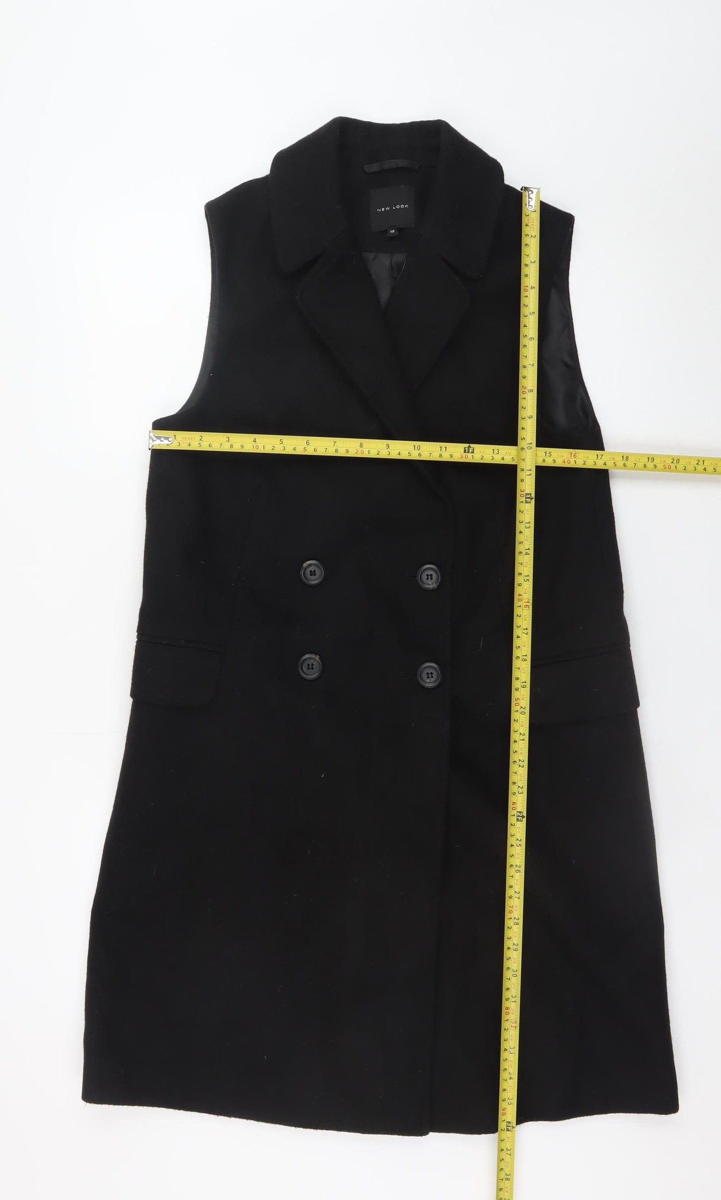 New Look Women’s Black Sleeveless Mid-Length Waistcoat Size 12