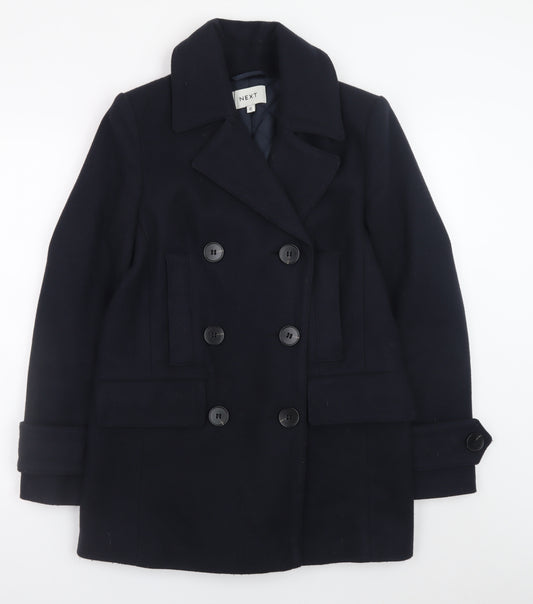 Next Women's Navy Pea Coat Size 8 Wool Look Double-Breasted Jacket