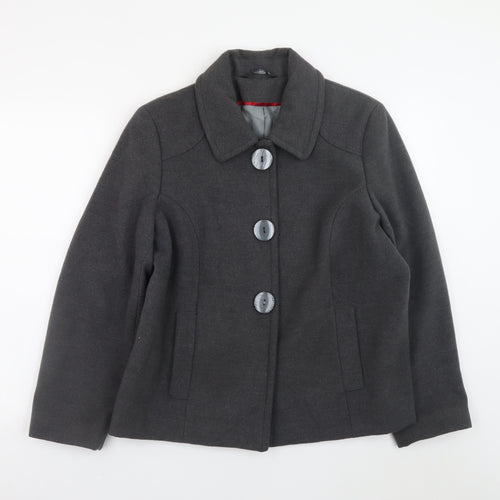 Bm Women’s Grey Button-Up Short Jacket Size 14 Polyester Blend