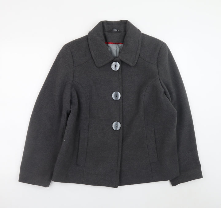 Bm Women’s Grey Button-Up Short Jacket Size 14 Polyester Blend