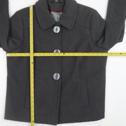 Bm Women’s Grey Button-Up Short Jacket Size 14 Polyester Blend