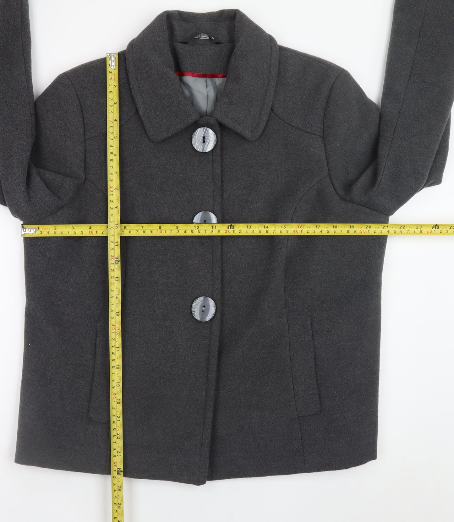 Bm Women’s Grey Button-Up Short Jacket Size 14 Polyester Blend