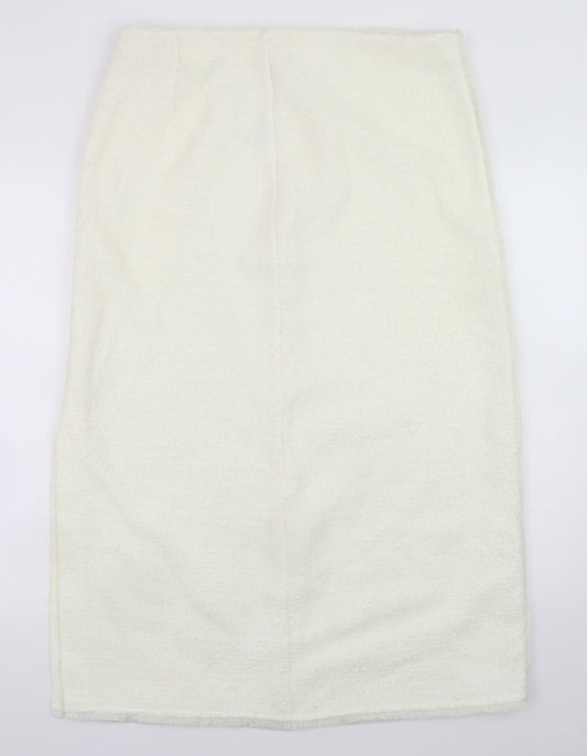 Marks and Spencer Women Ivory Tweed Midi Pencil Skirt Size 16