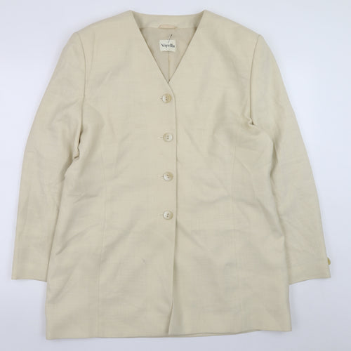 Viyella Women Beige Classic Blazer UK 16 Polyester Modal V-Neck