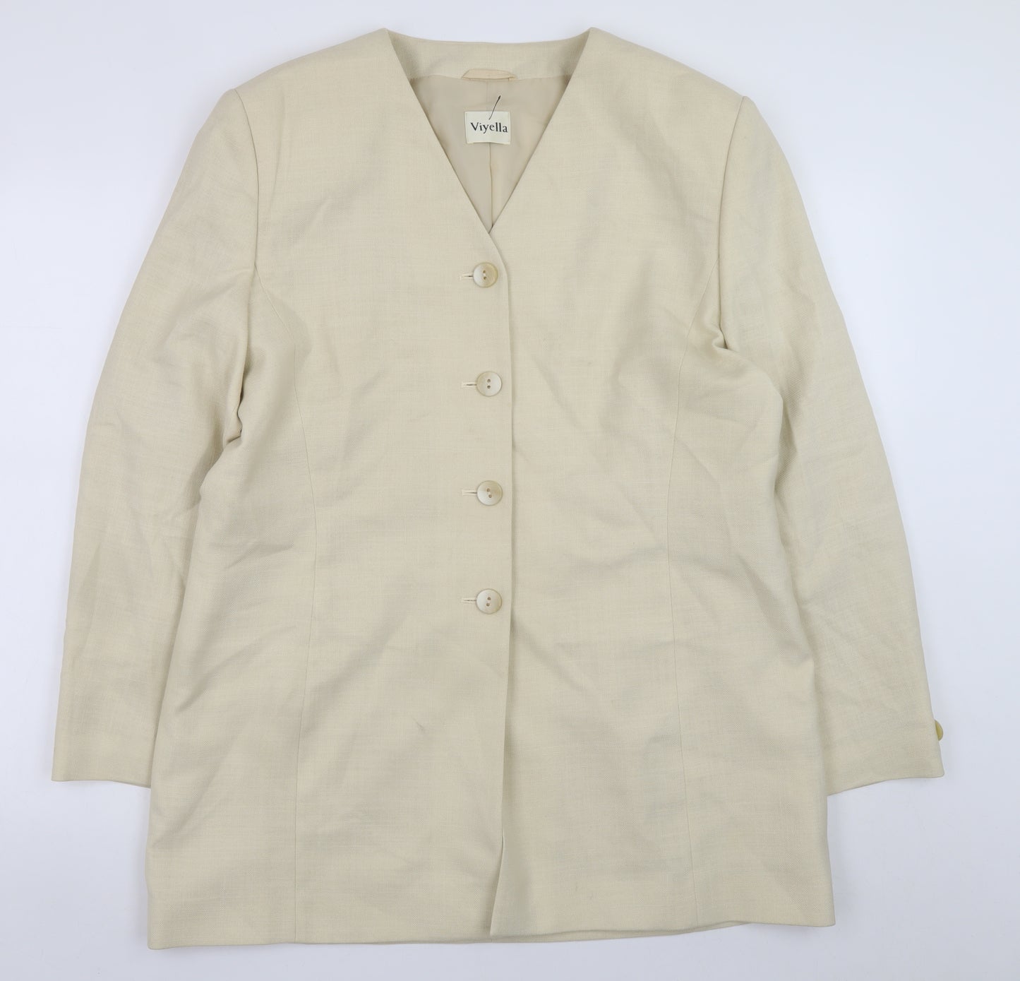 Viyella Women Beige Classic Blazer UK 16 Polyester Modal V-Neck