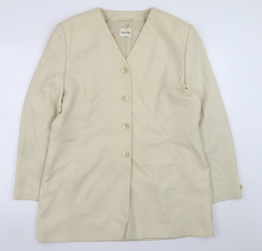 Viyella Women Beige Classic Blazer UK 16 Polyester Modal V-Neck
