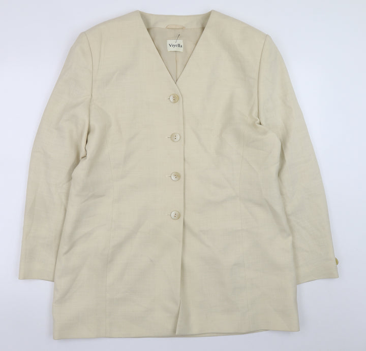Viyella Women Beige Classic Blazer UK 16 Polyester Modal V-Neck