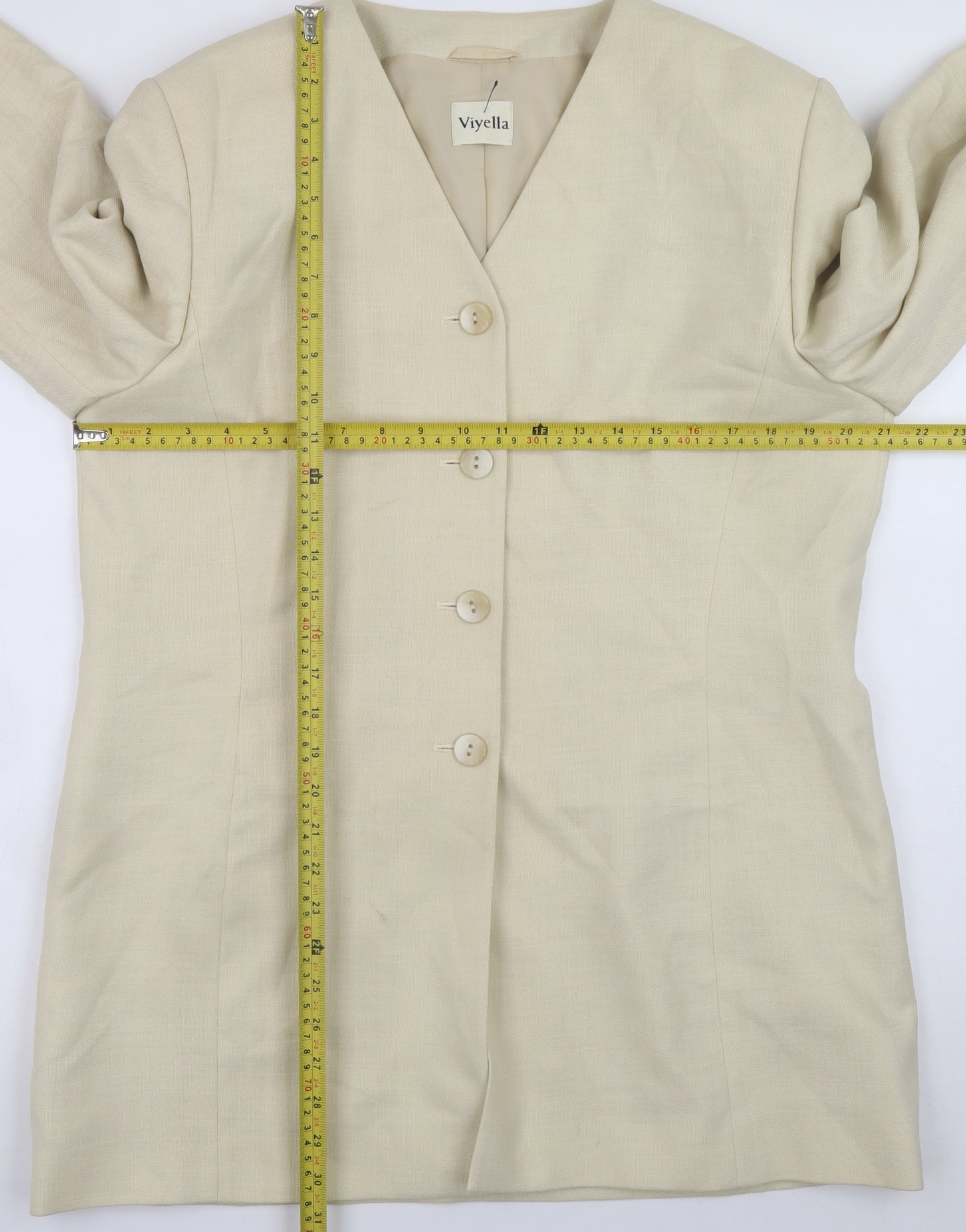 Viyella Women Beige Classic Blazer UK 16 Polyester Modal V-Neck