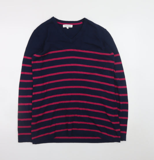 Tulchan Women Blue Pink Striped V-Neck Cotton Jumper M