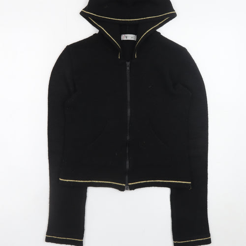 Pimkie Women’s Black Full Zip Hooded Knit Jumper Size 4