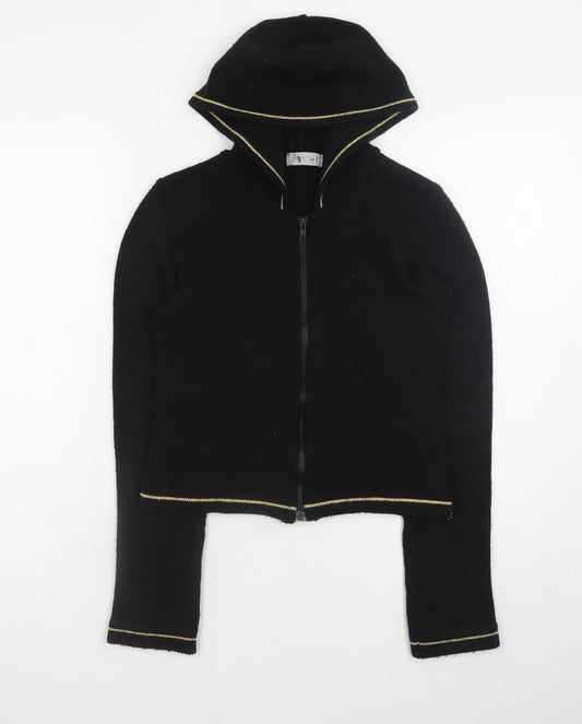 Pimkie Women’s Black Full Zip Hooded Knit Jumper Size 4