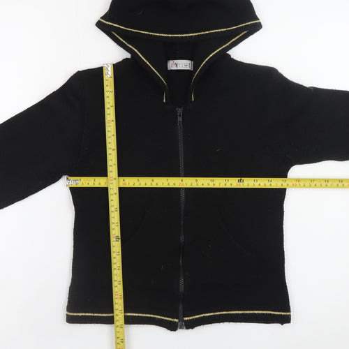 Pimkie Women’s Black Full Zip Hooded Knit Jumper Size 4