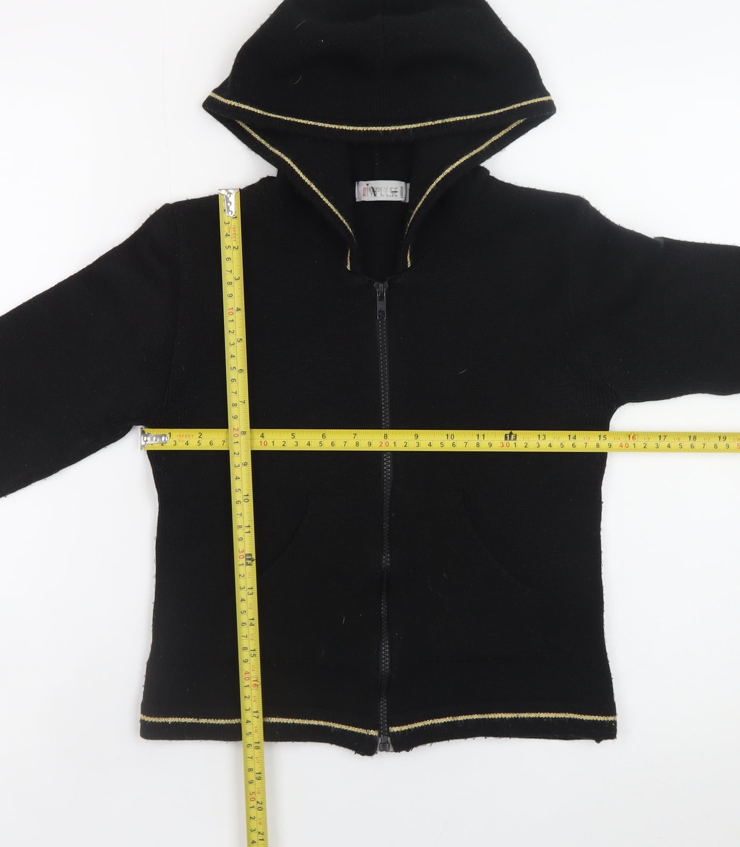 Pimkie Women’s Black Full Zip Hooded Knit Jumper Size 4