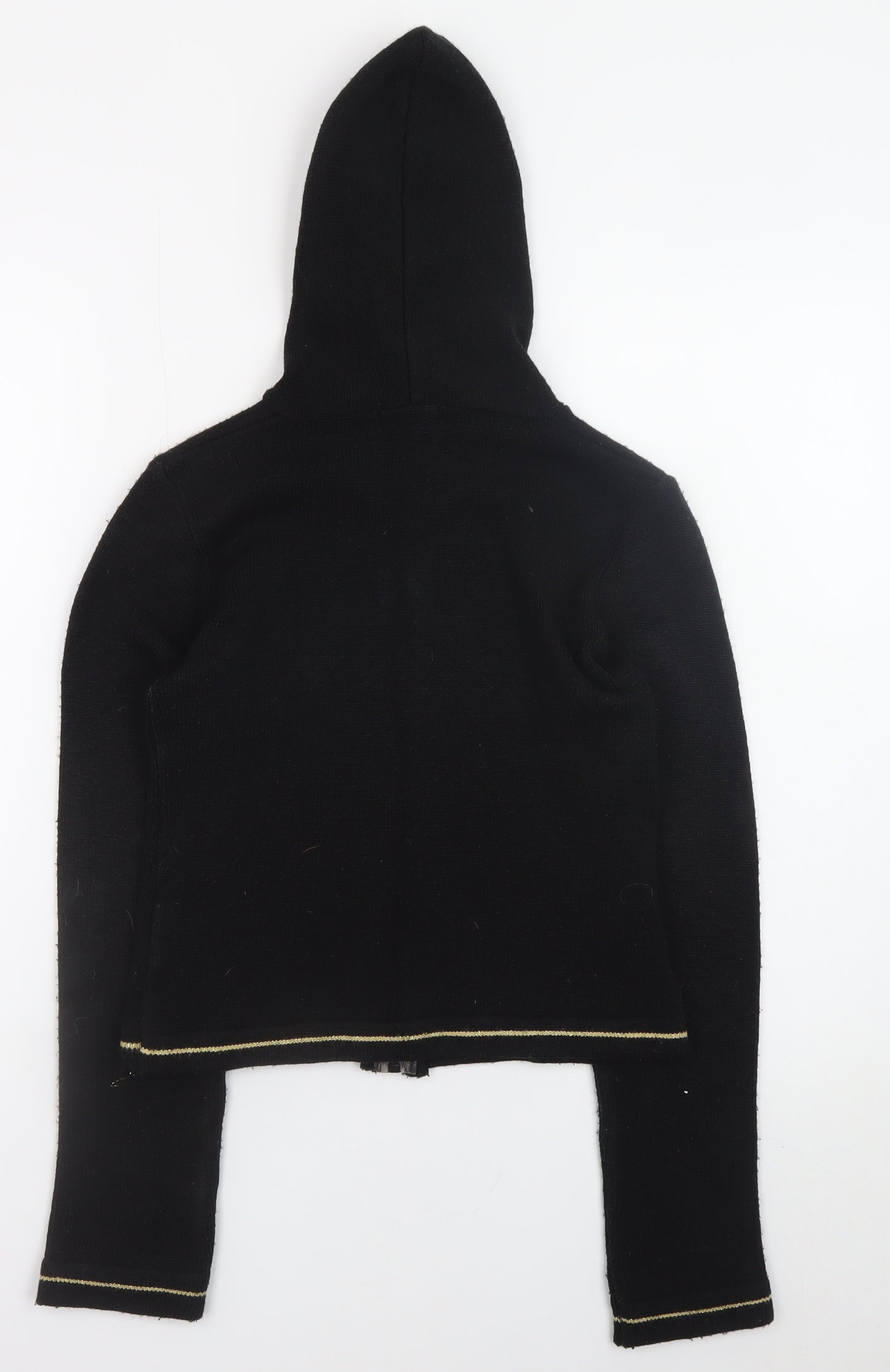 Pimkie Women’s Black Full Zip Hooded Knit Jumper Size 4