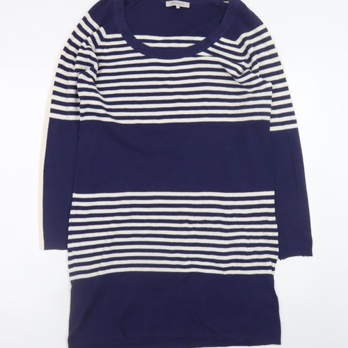 Great Plains Women Blue Striped Jumper Dress L Knit Casual