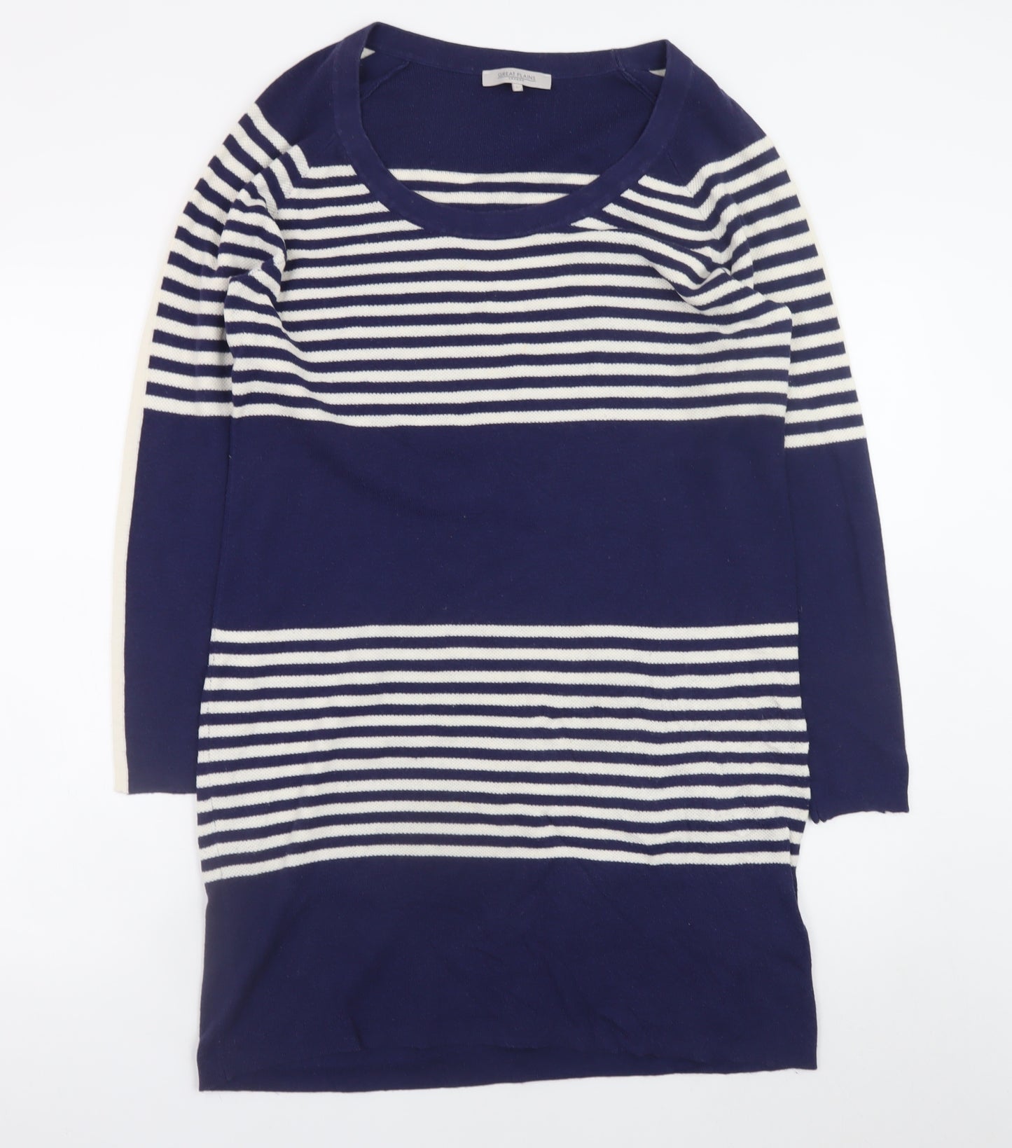 Great Plains Women Blue Striped Jumper Dress L Knit Casual
