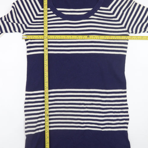 Great Plains Women Blue Striped Jumper Dress L Knit Casual