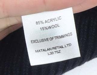 ACW85 Men's Grey Striped Knit Jumper L Crew Neck Wool Blend