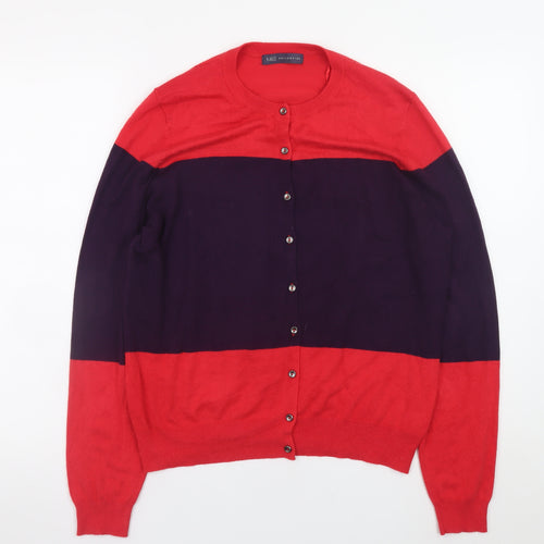 Marks and Spencer Women Red & Purple Colour Block Cardigan Size 16