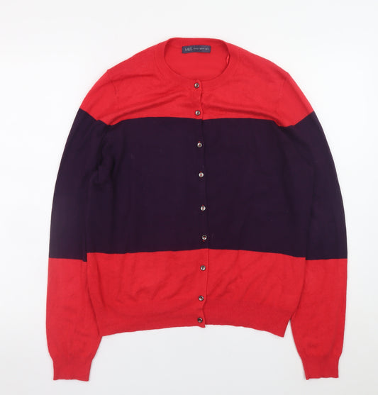 Marks and Spencer Women Red & Purple Colour Block Cardigan Size 16