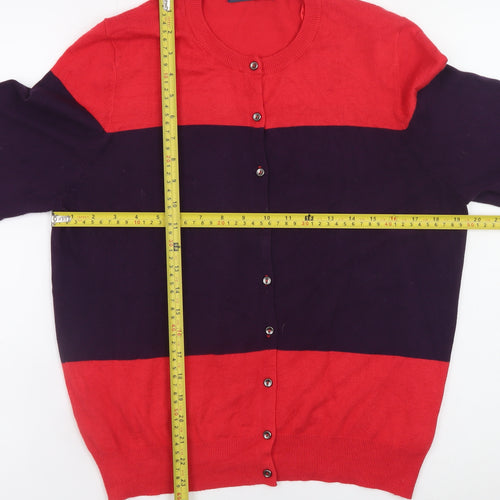 Marks and Spencer Women Red & Purple Colour Block Cardigan Size 16