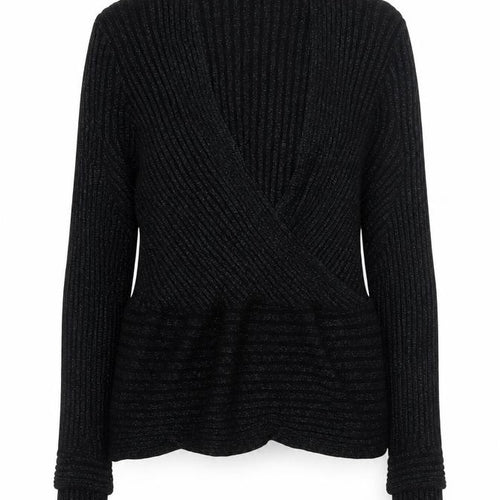 Oasis Women Black Metallic V-Neck Ribbed Knit Jumper Size S