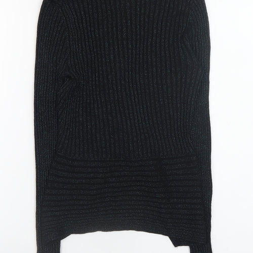 Oasis Women Black Metallic V-Neck Ribbed Knit Jumper Size S