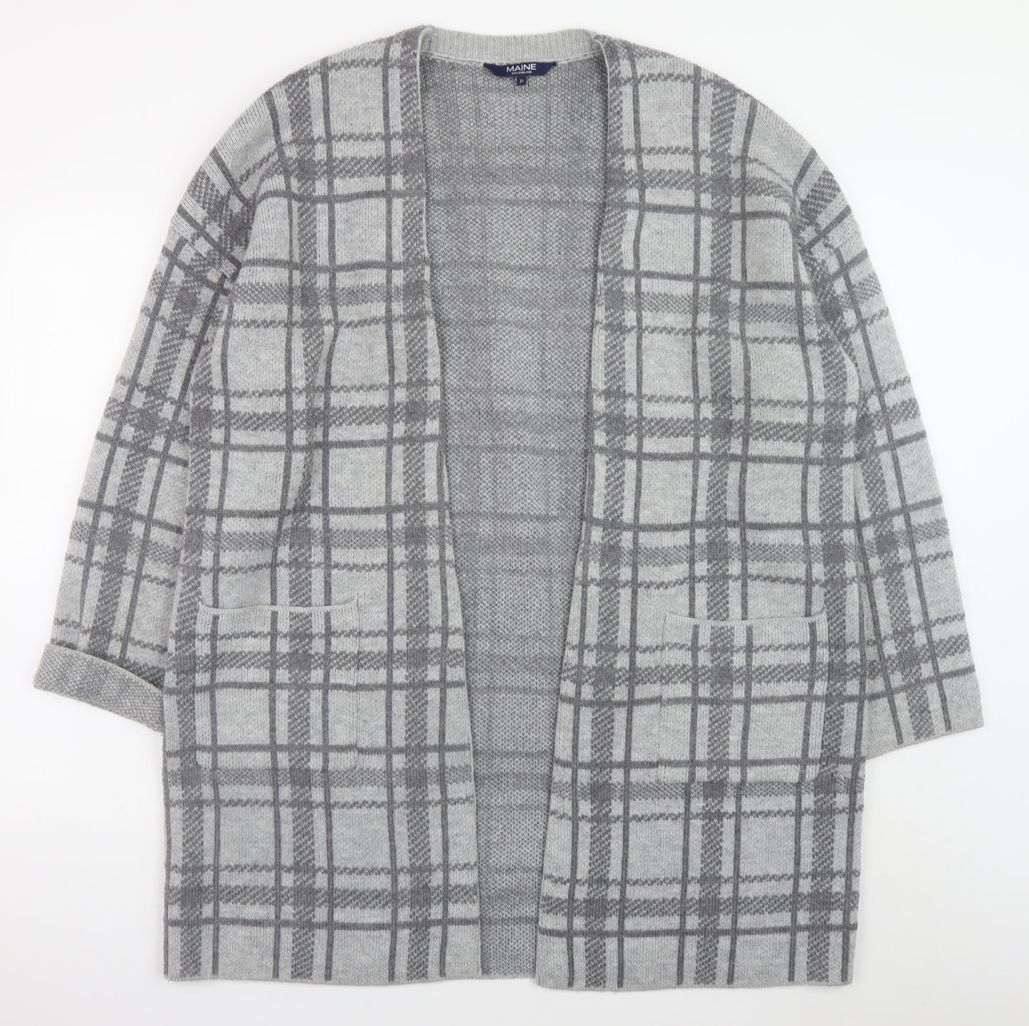 Maine New England Women’s Grey Checked Open Knit Cardigan Size 20