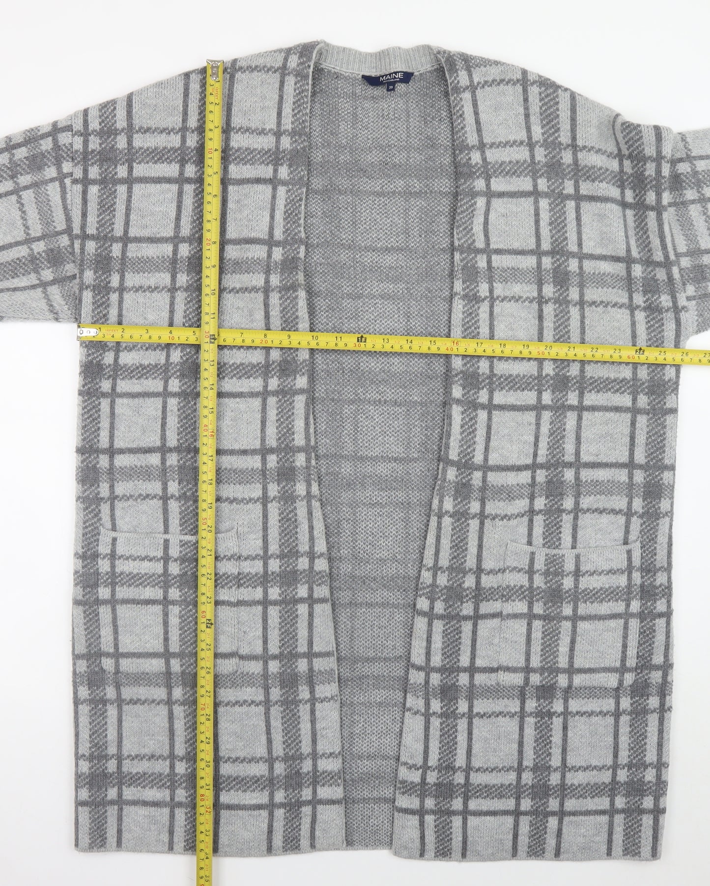 Maine New England Women’s Grey Checked Open Knit Cardigan Size 20