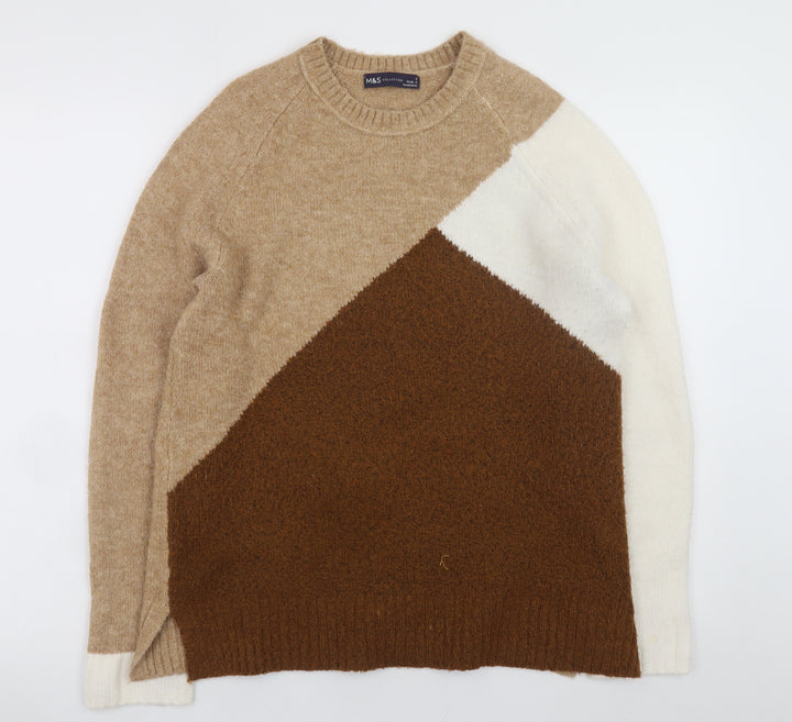 Marks and Spencer Women’s Beige Geometric Knit Pullover Jumper Size S