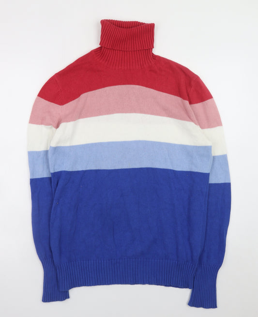 Parke & Ronen Women's Multicoloured Roll Neck Stripe Cotton Jumper Size M