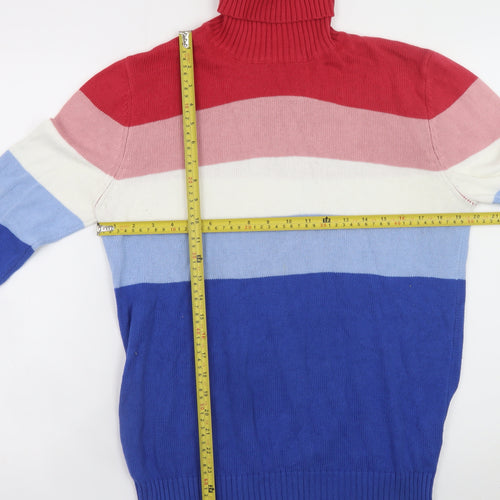 Parke & Ronen Women's Multicoloured Roll Neck Stripe Cotton Jumper Size M