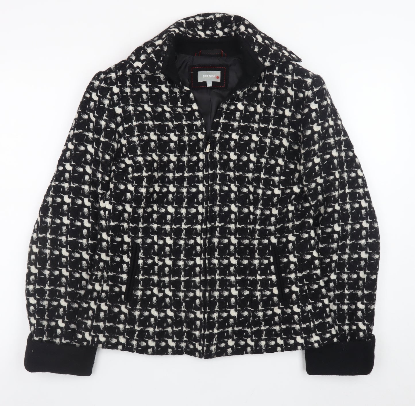 Marks and Spencer Per Una Women's Black Wool Tweed Zip Jacket Size 12