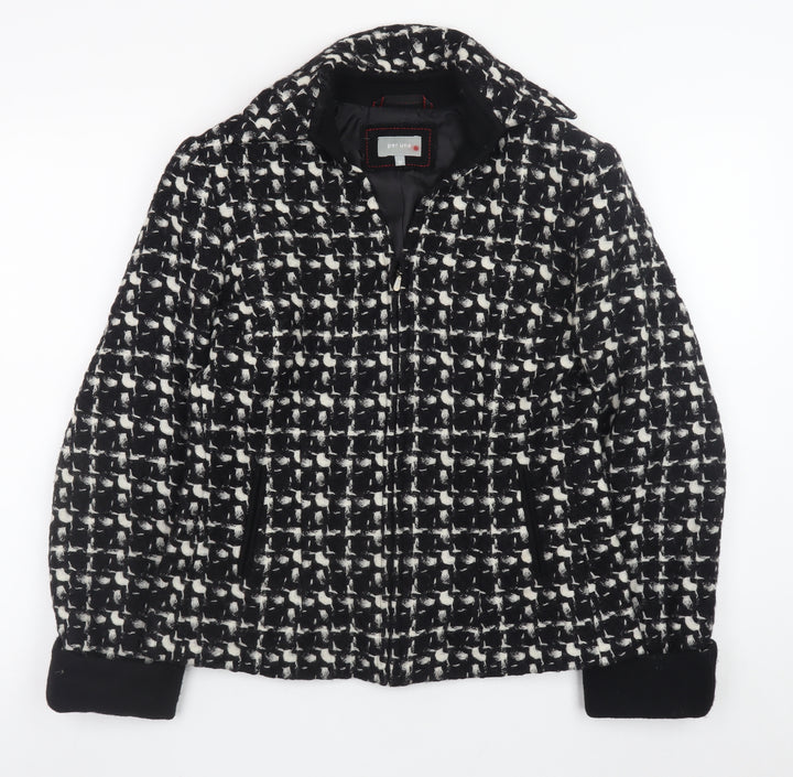 Marks and Spencer Per Una Women's Black Wool Tweed Zip Jacket Size 12