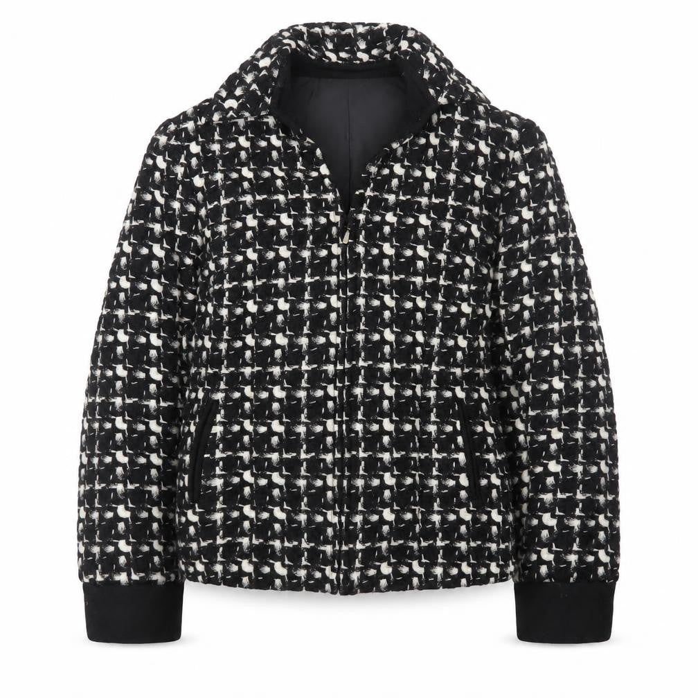 Front view of Marks & Spencer Per Una Women's Black Wool Tweed Zip Jacket, size 12