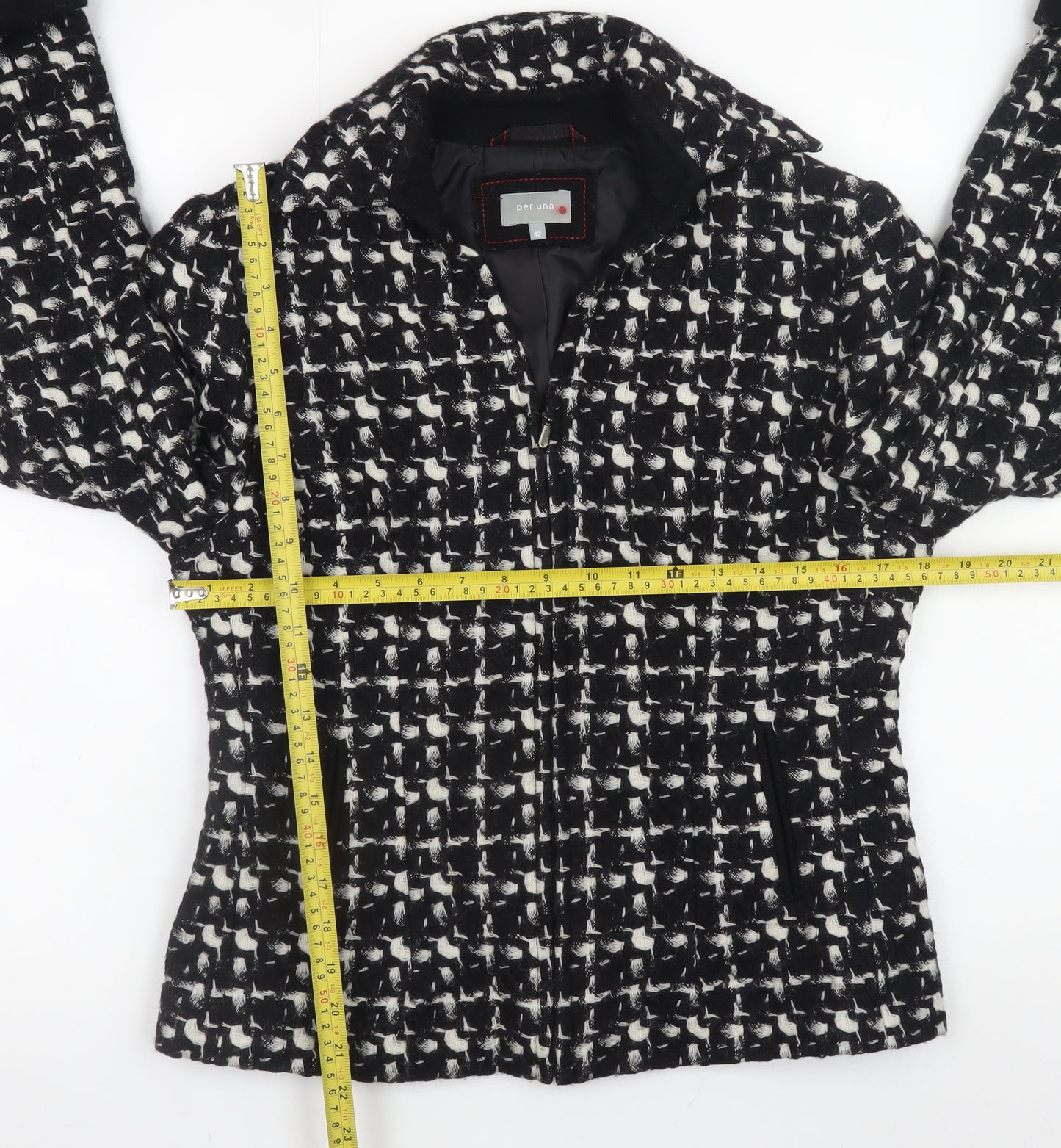 Marks and Spencer Per Una Women's Black Wool Tweed Zip Jacket Size 12