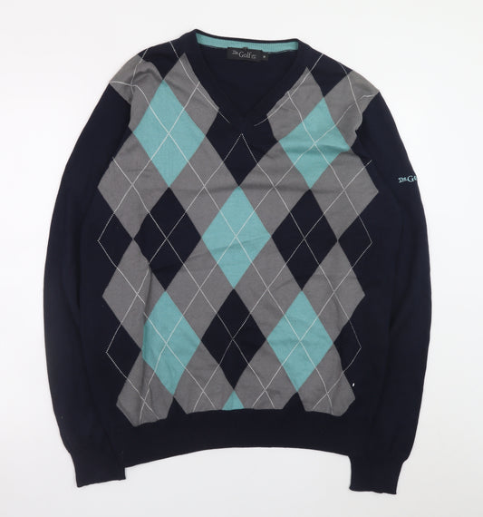 The Golf Co Men's Blue Argyle V-Neck Cotton Jumper Size M