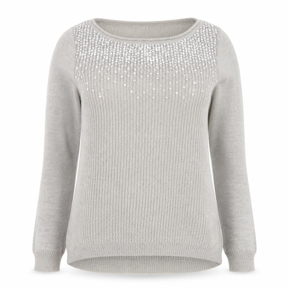 Front view of Mint Velvet Women’s Grey Sequin Knit Jumper, size UK 12
