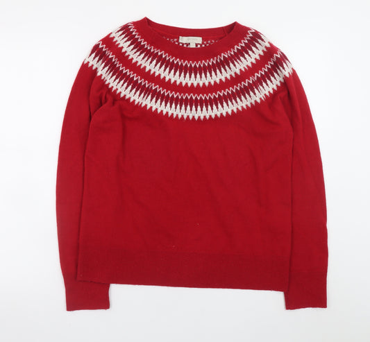 Hobbs Women Red Fair Isle Crew Neck Merino Wool Blend Jumper L