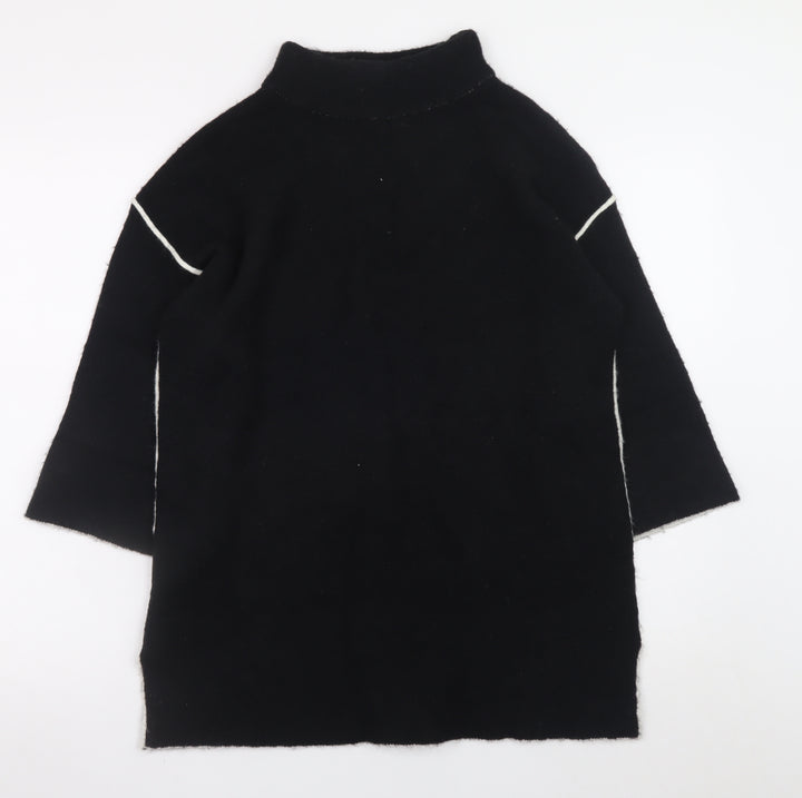 Sweewë Paris Women Black S Shift Knit 3/4 Sleeve High Neck Dress