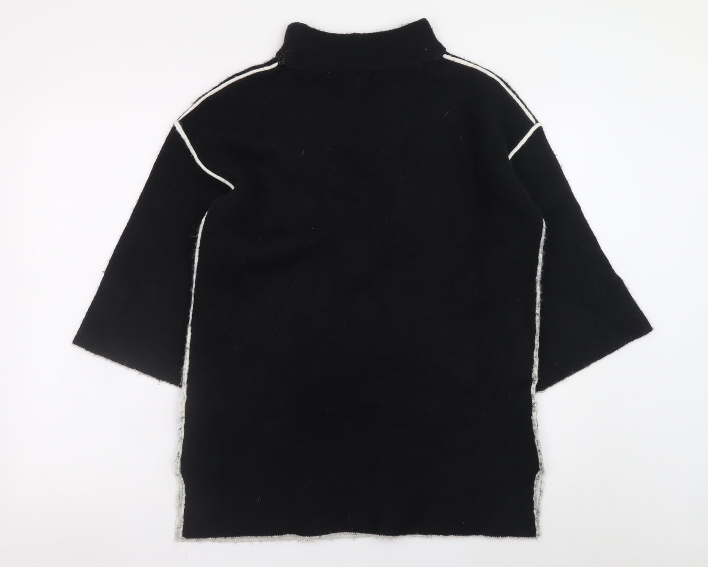 Sweewë Paris Women Black S Shift Knit 3/4 Sleeve High Neck Dress