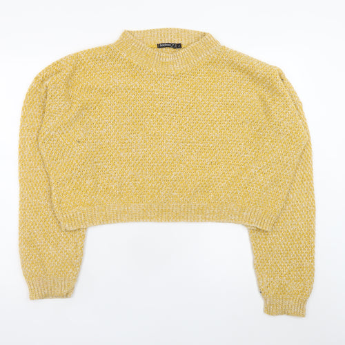 Boohoo Women Yellow Mock Neck Chunky Knit Pullover Jumper Size L