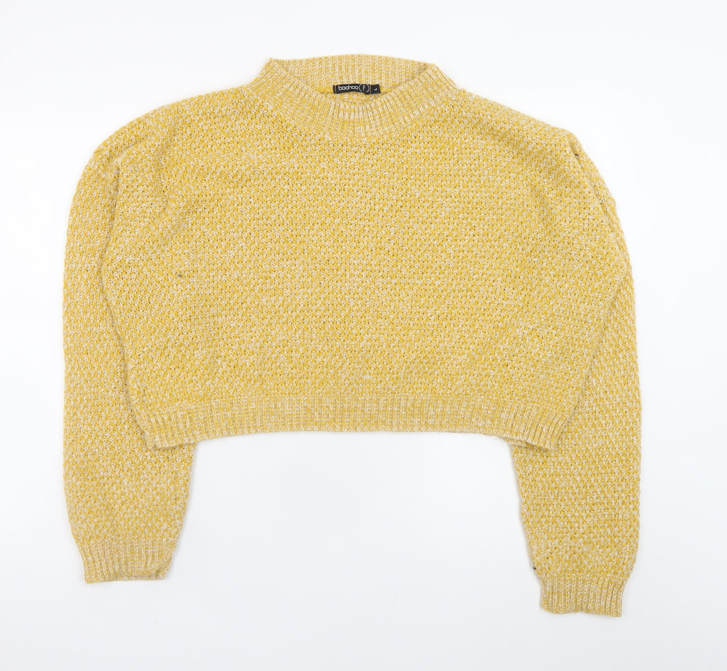 Boohoo Women Yellow Mock Neck Chunky Knit Pullover Jumper Size L