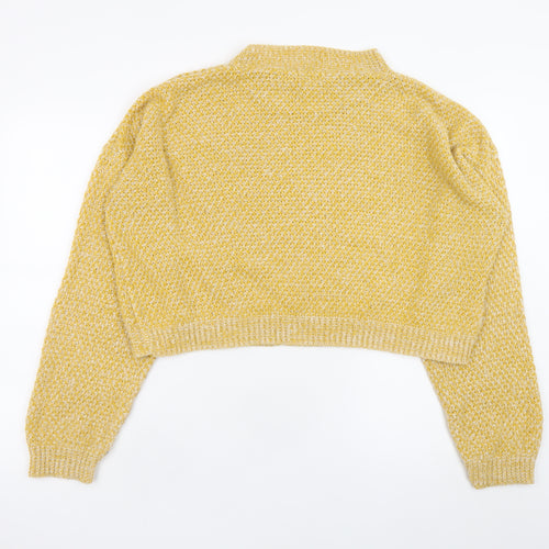Boohoo Women Yellow Mock Neck Chunky Knit Pullover Jumper Size L