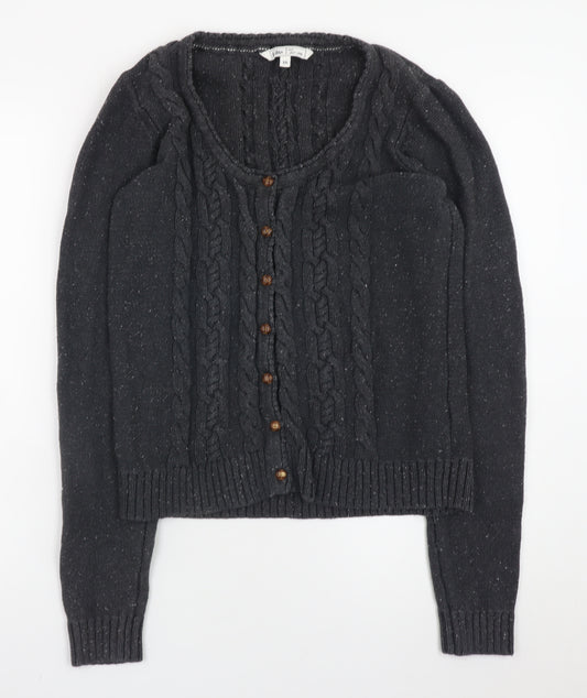 Fat Face Women Grey Wool Blend Cable Knit Cardigan Size 14