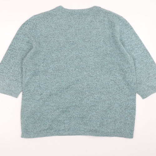 Damart Womens Green Embroidered V-Neck 3/4 Sleeve Jumper L 18/20
