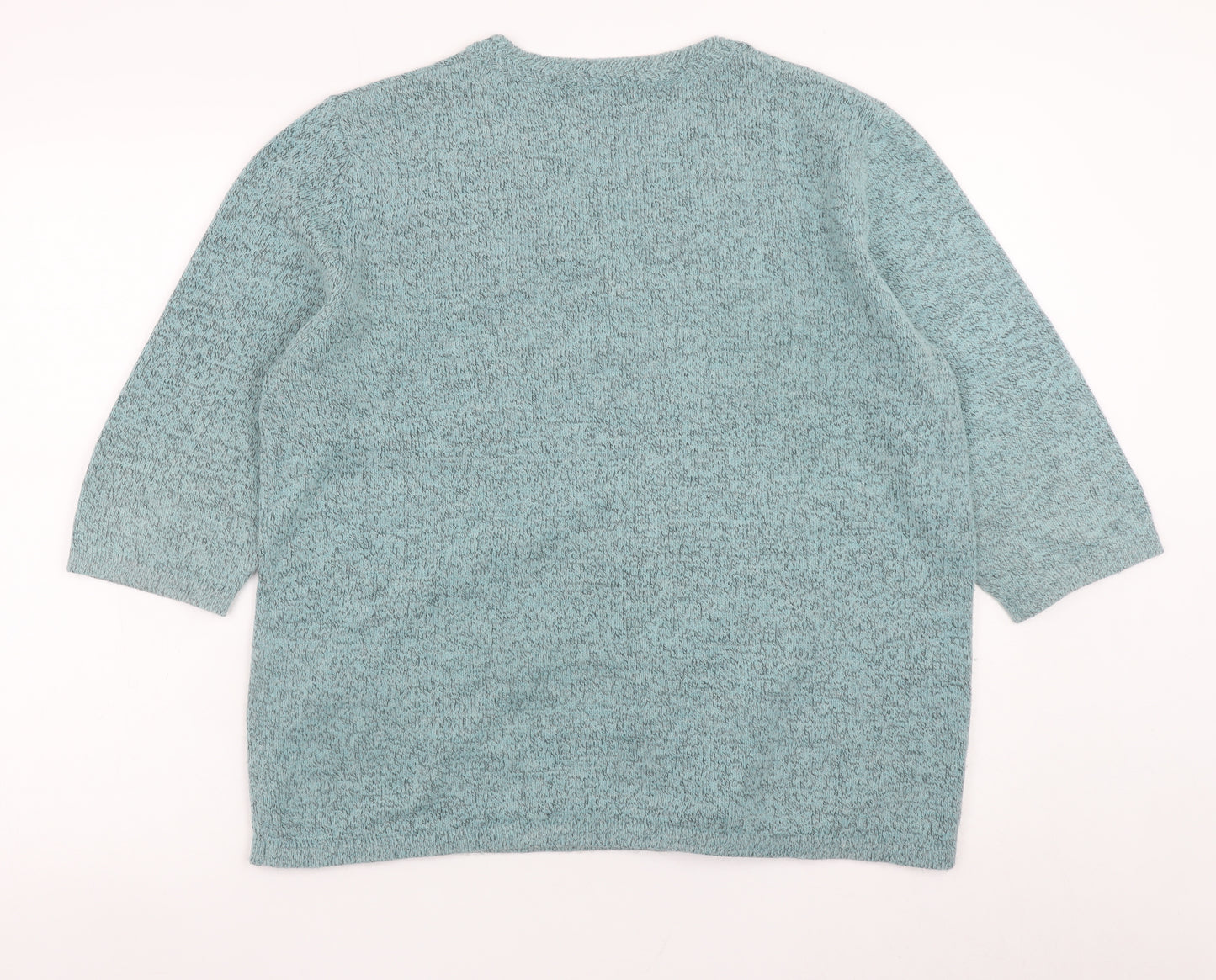 Damart Womens Green Embroidered V-Neck 3/4 Sleeve Jumper L 18/20