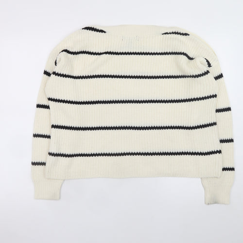 New Look Women Ivory Striped Button Shoulder Knit Jumper Size S