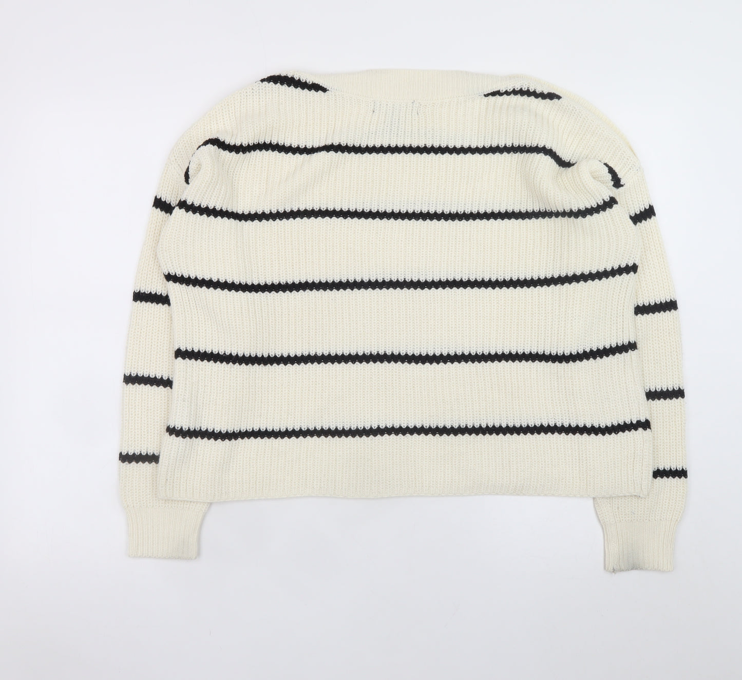 New Look Women Ivory Striped Button Shoulder Knit Jumper Size S